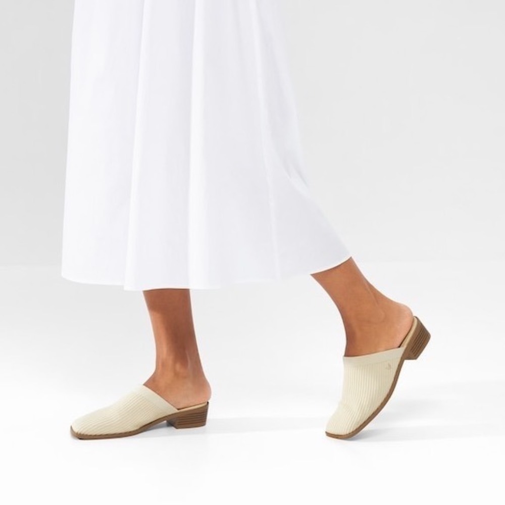 VIVAIA Giselle Square-Toe Heeled Mules Beige Knit‎ | NWT - EU 38 / US 7-7.5